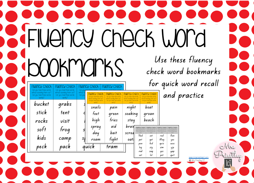 Fluency Check Bookmarks