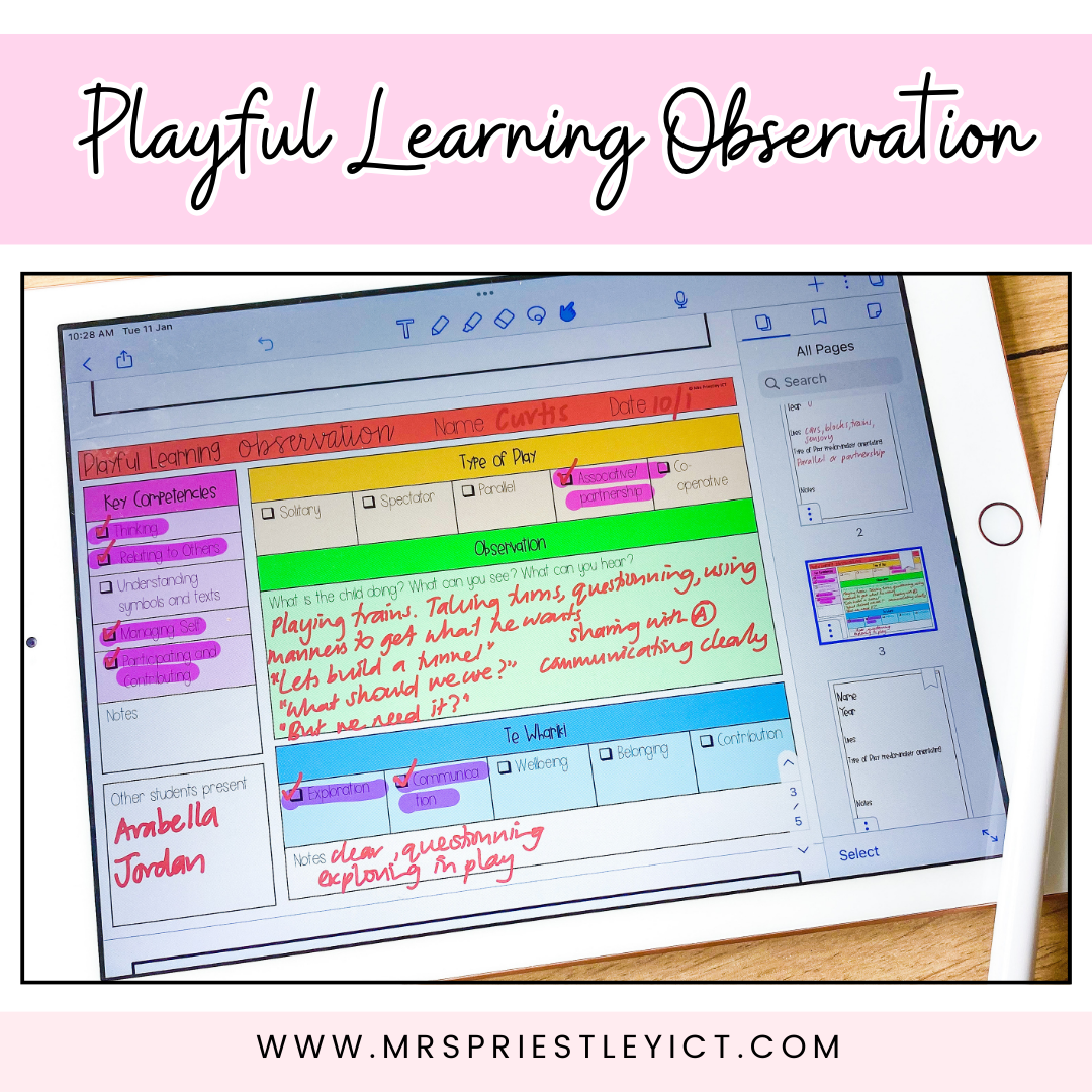 Playful Learning Observation Template Book