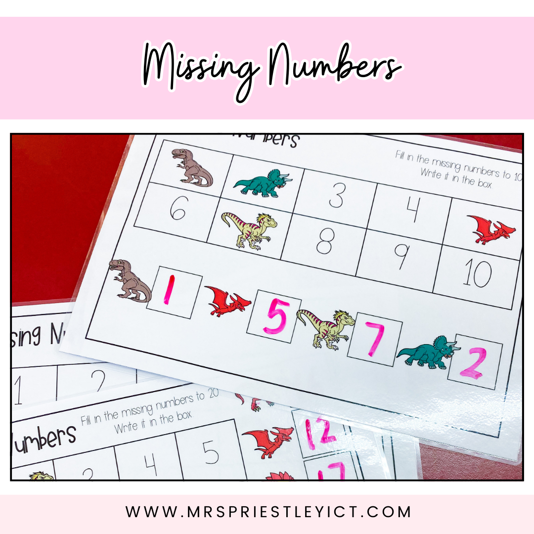 Missing Numbers - Dinosaur theme