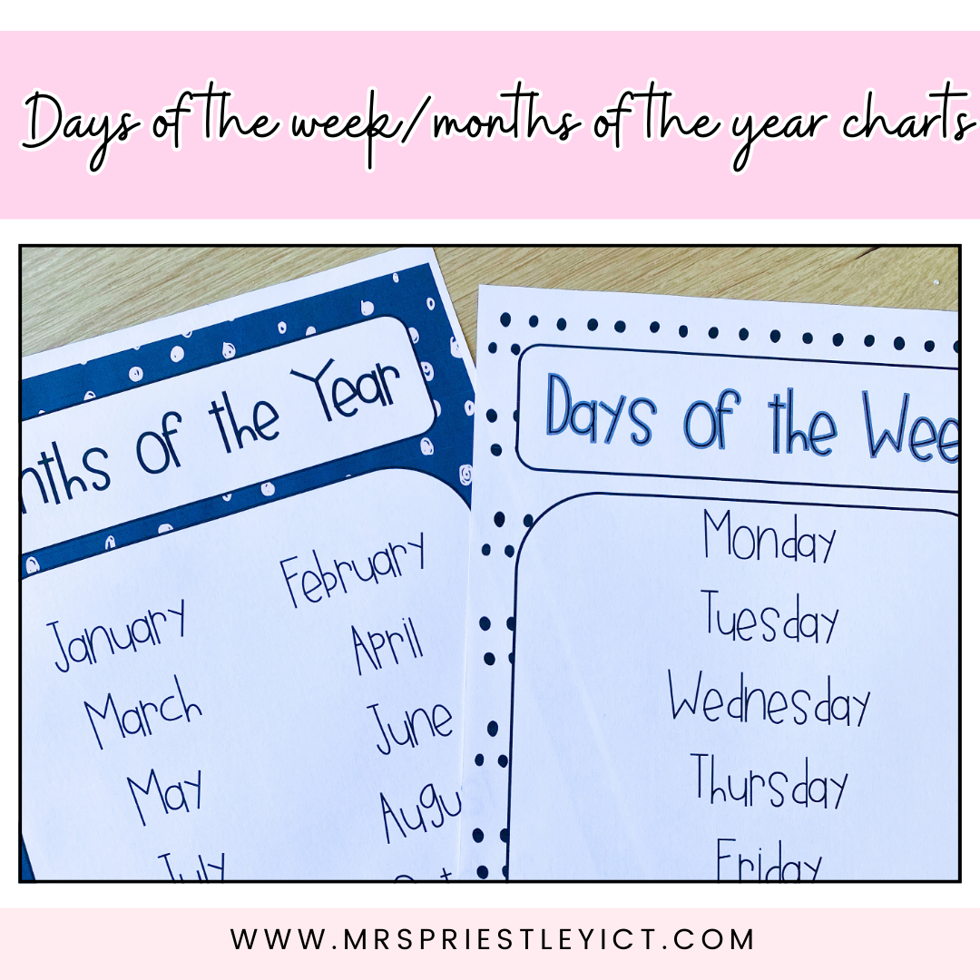 Days of the week/Months of the year charts – Mrs Priestley ICT