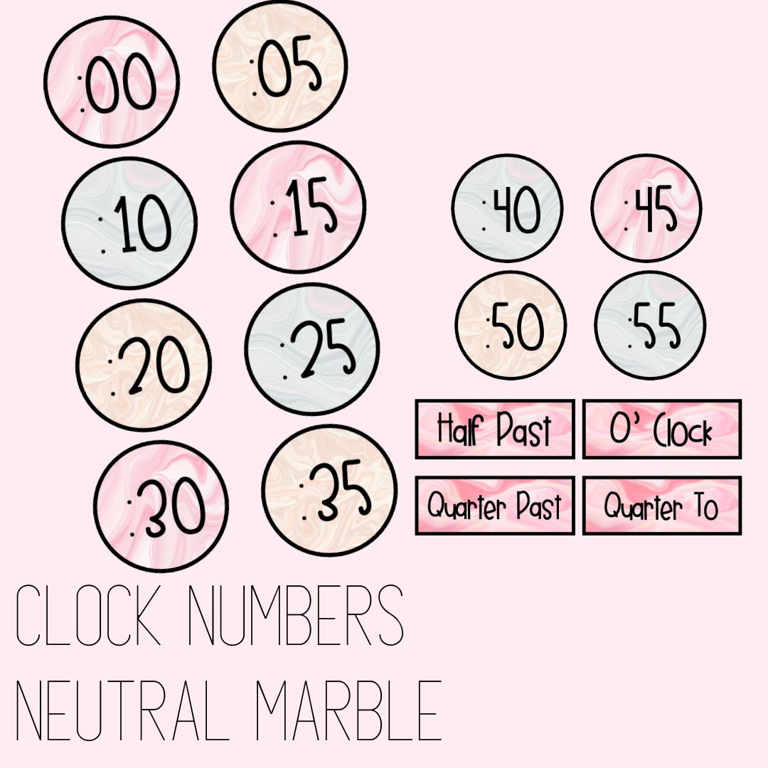 Clock number freebie - neutral marble