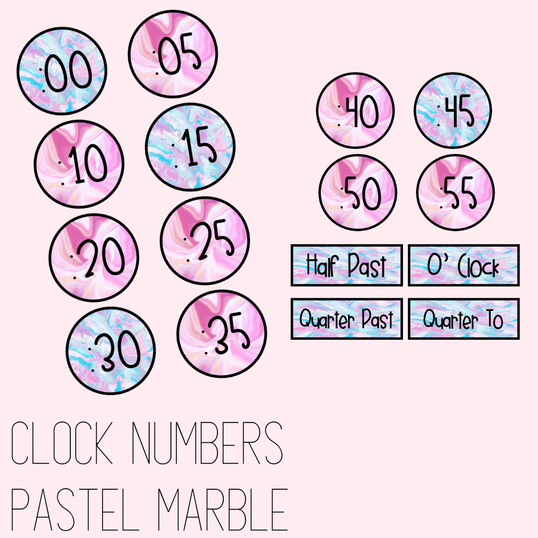 Clock number freebie - pastel marble