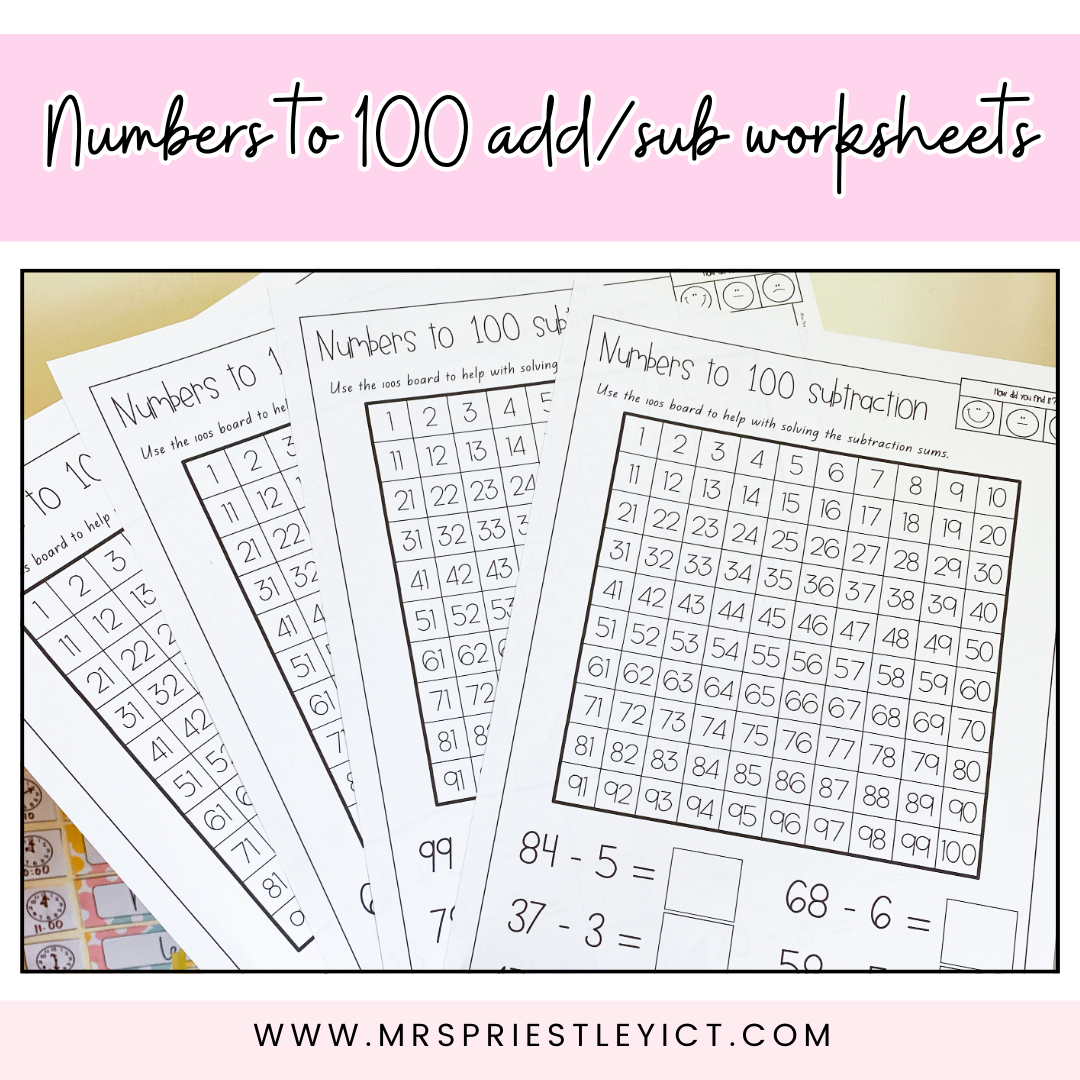 Numbers to 100 addition and subtraction worksheets