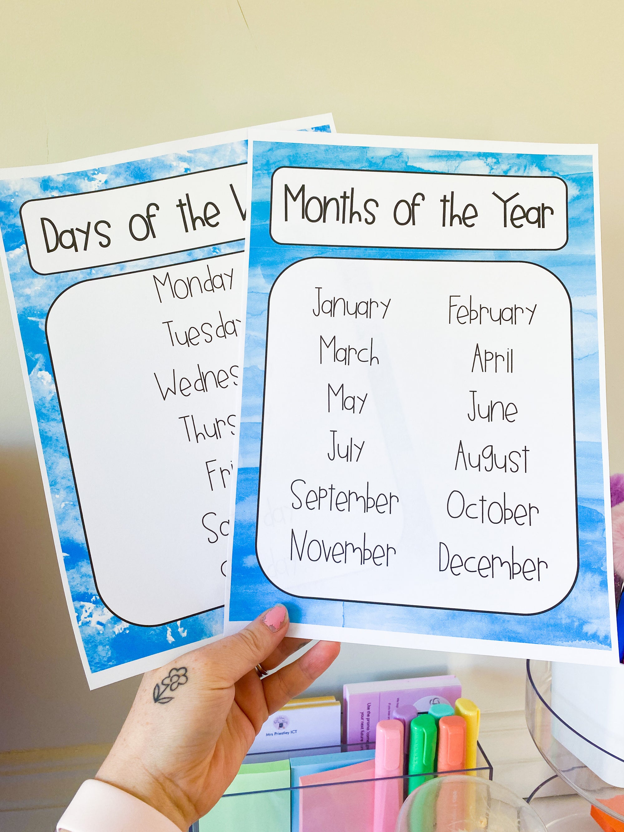 Days of the week/Months of the year charts (blue crush colour theme)