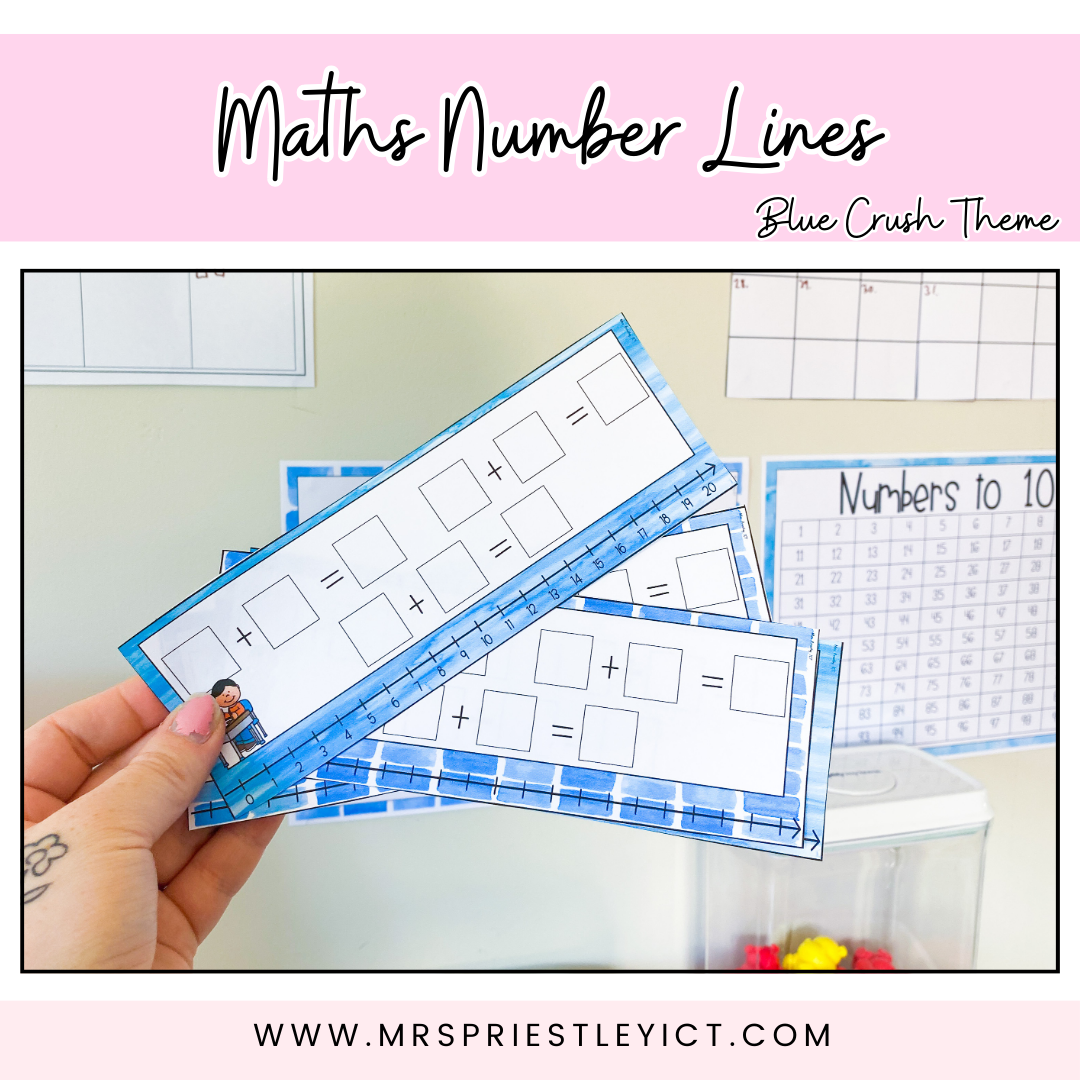 Blue Crush Theme Maths Number Lines (freebie)