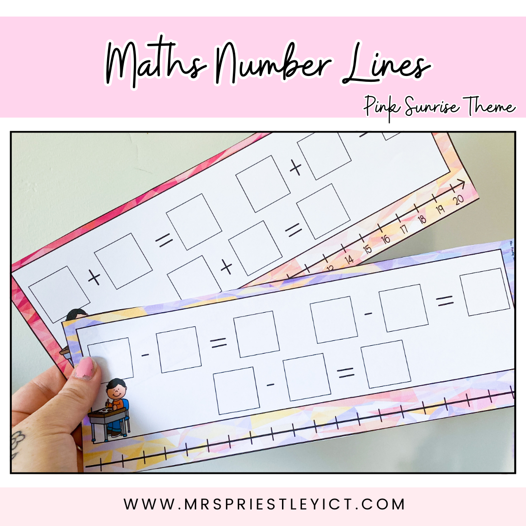 Pink sunrise Theme Maths Number Lines (freebie)