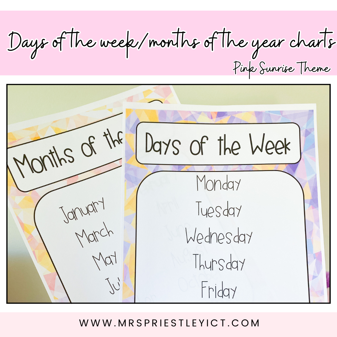 Days of the week/Months of the year charts (pink sunrise colour theme)