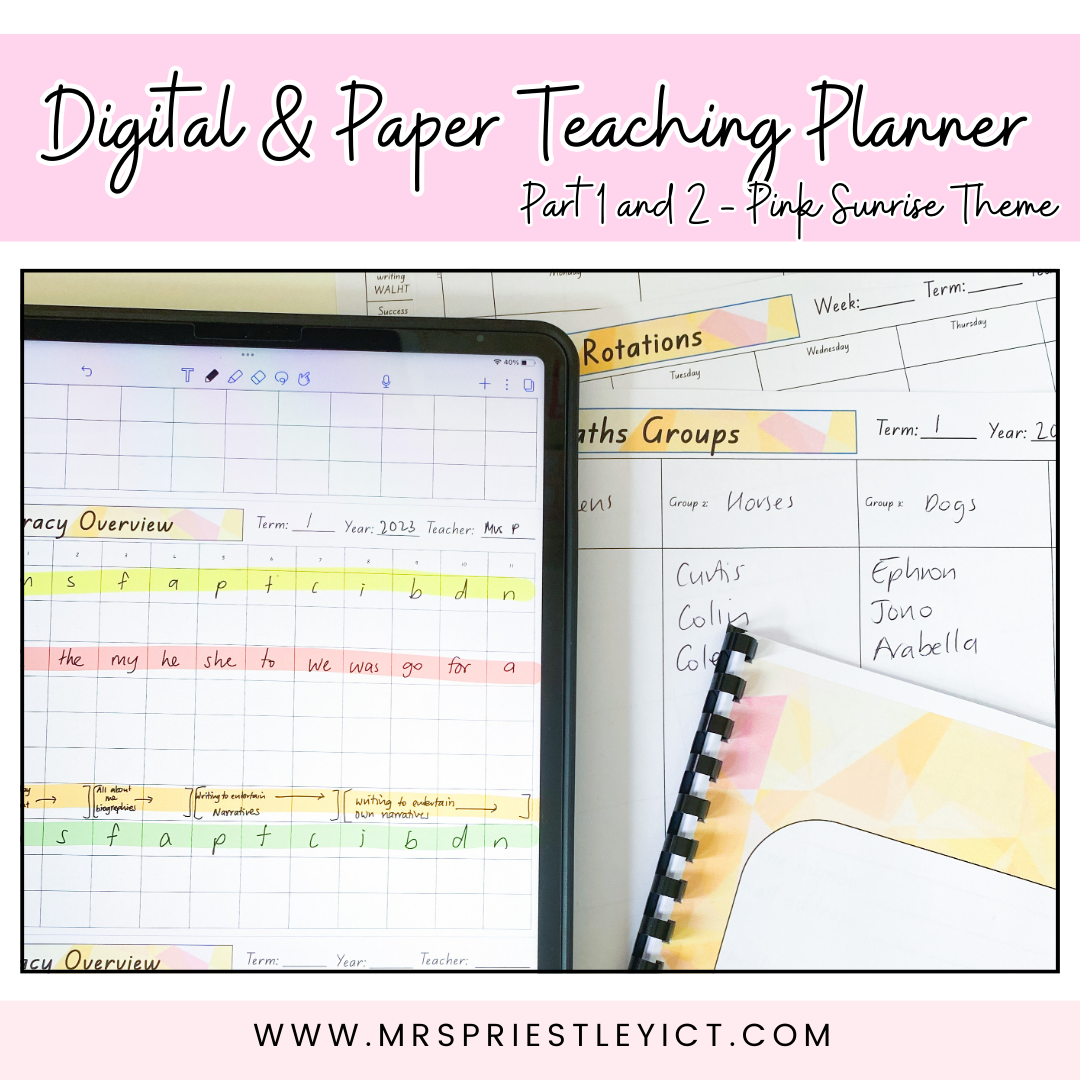 Digital & Paper Teaching Planner (Part 1 & Part 2) - Pink sunrise theme