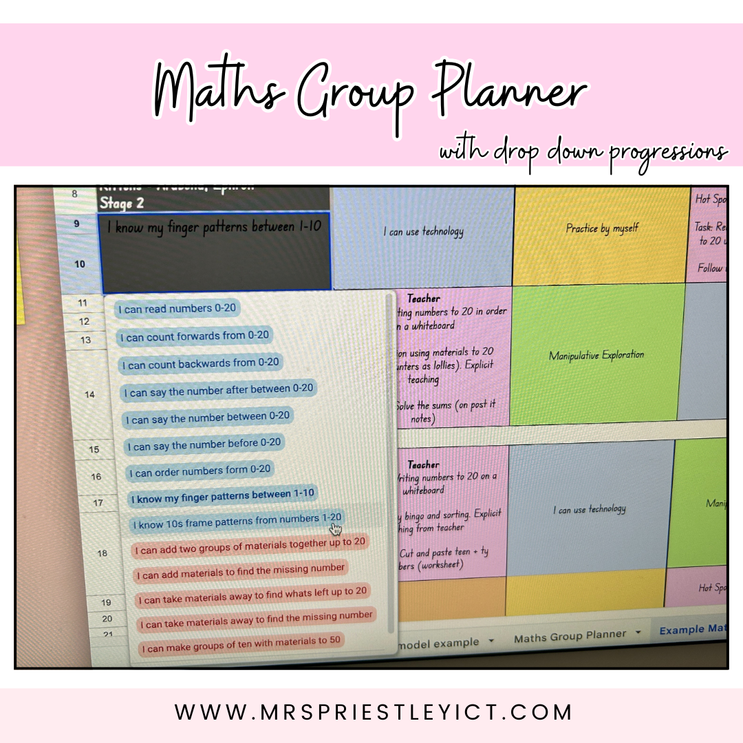 Maths Group Planner with drop-down progressions