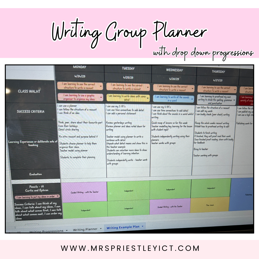 Writing Group Planner with drop-down progressions