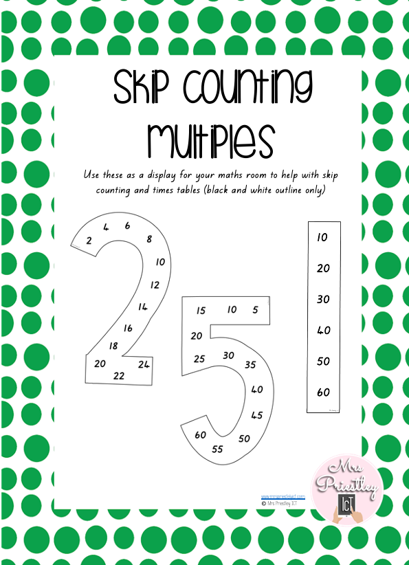 Skip counting multiples (black and white outline)