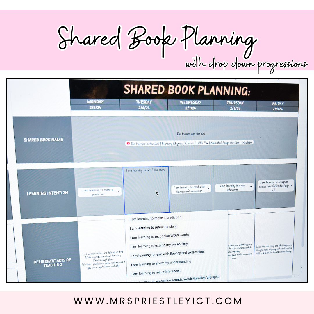 Shared Book Planner with drop-down progressions