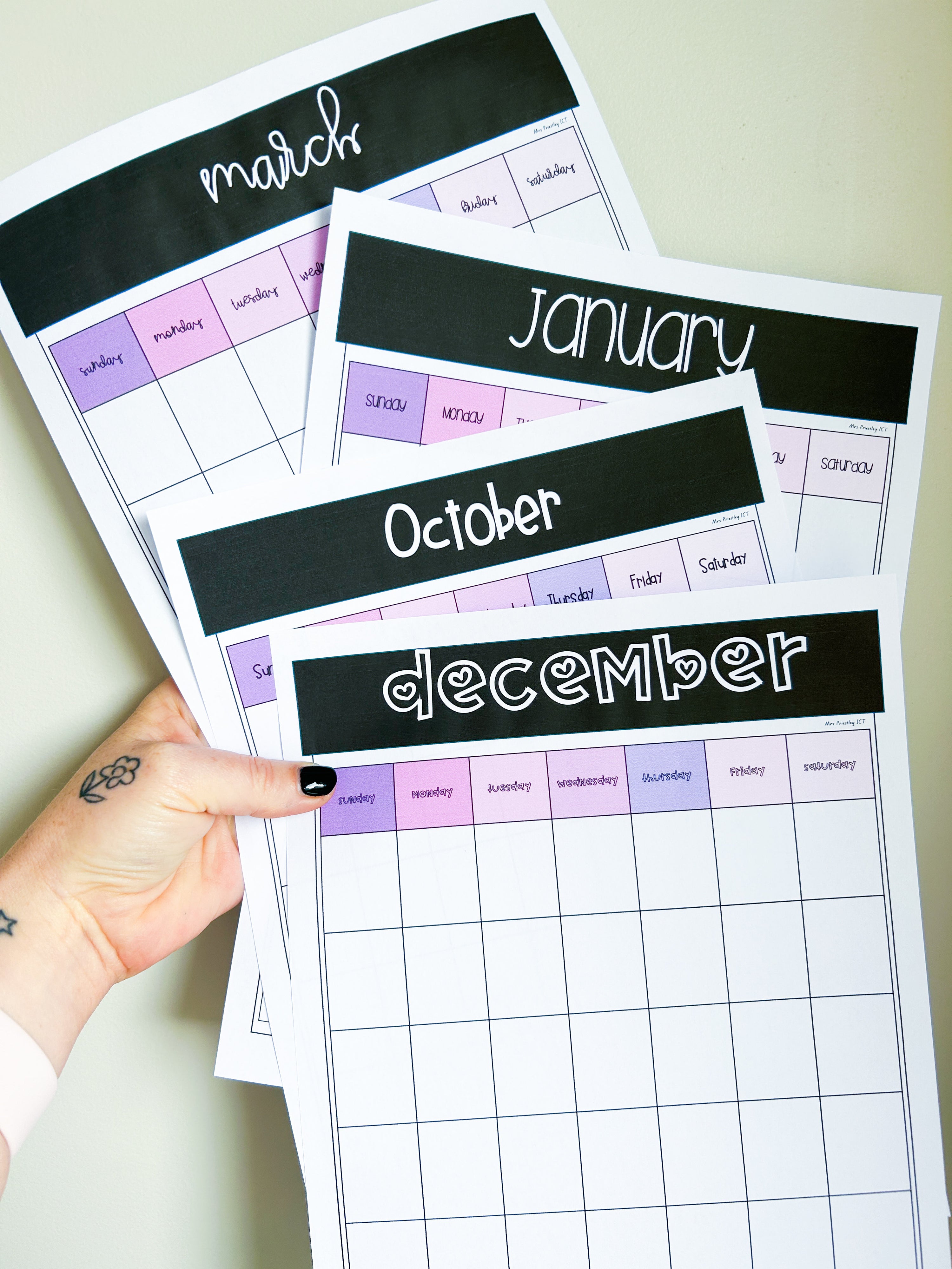 Blank Calendar Templates (Purple power colour theme)