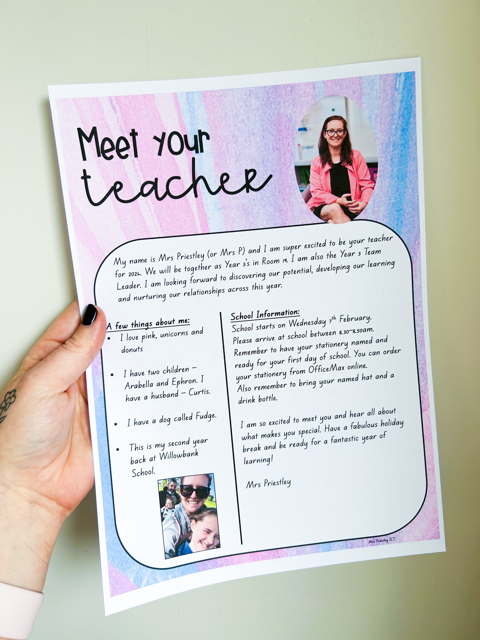 Meet the teacher template (freebie) - purple power theme